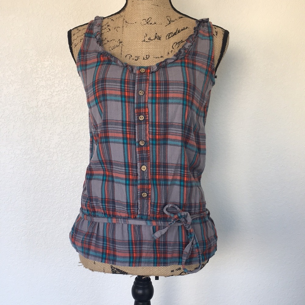 Roxy grey plaid cute tank top size small
